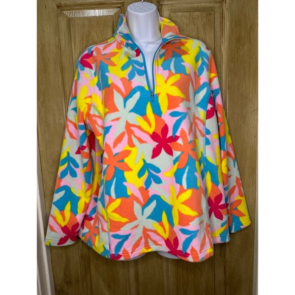Land's End Women's Starfish Multi Color Bright Fleece Quarter Zip Size XL/P - Picture 1 of 7